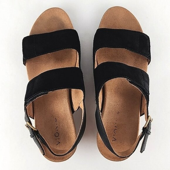 Vionic Marian Black Suede Slingback Strap Sandals Wedge Cork Soles Size 9 - Picture 5 of 16